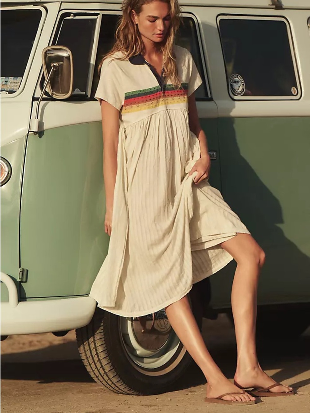 Free People Rainbow Rays Midi Dress in Rainbow Combo NWOT